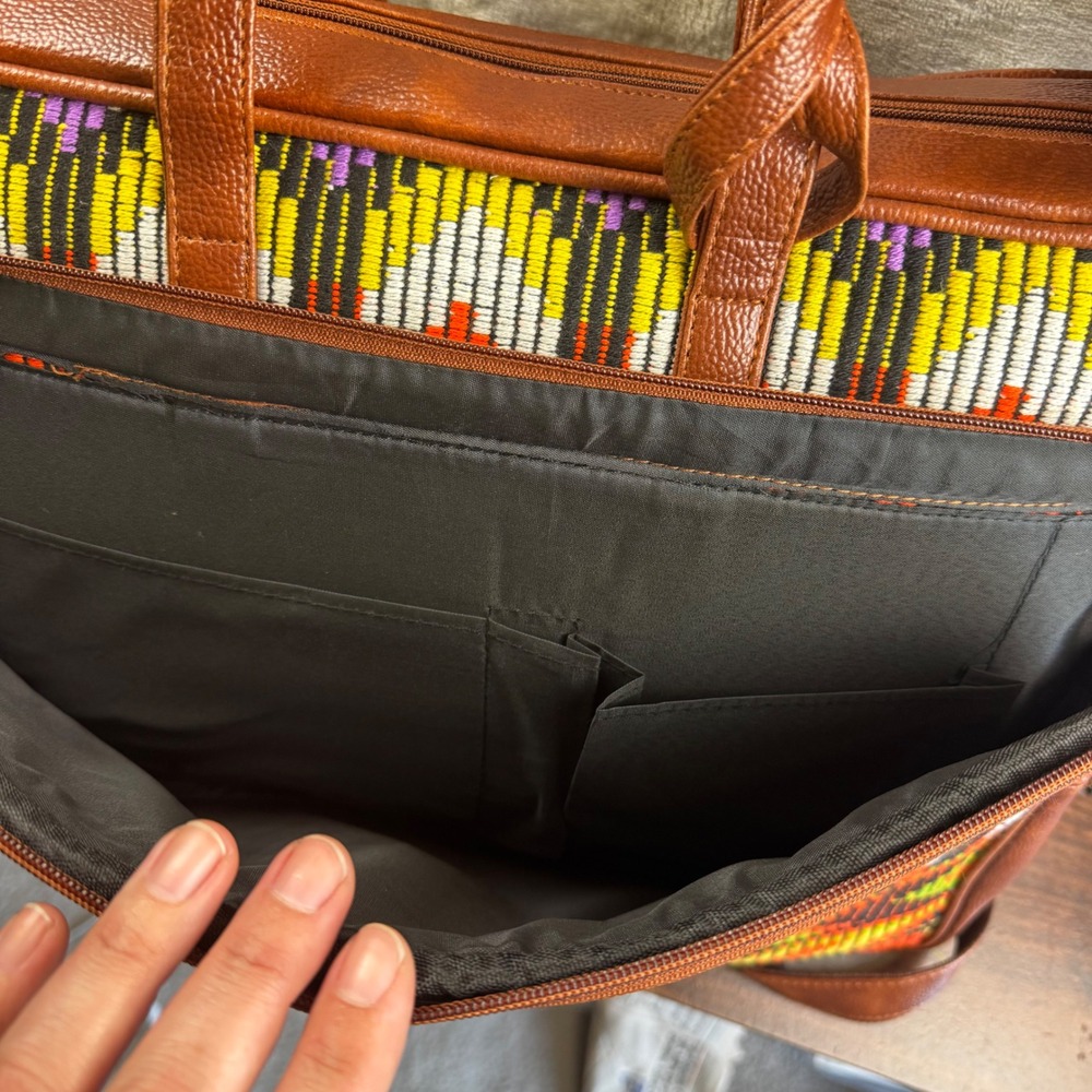 UMTA Jacquard Laptop Bag Unisex OS Multicolor Geometric Woven Faux Leather Work - Picture 6 of 10
